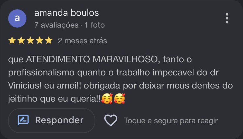 Feedback de Amanda Boulos sobre atendimento e resultado