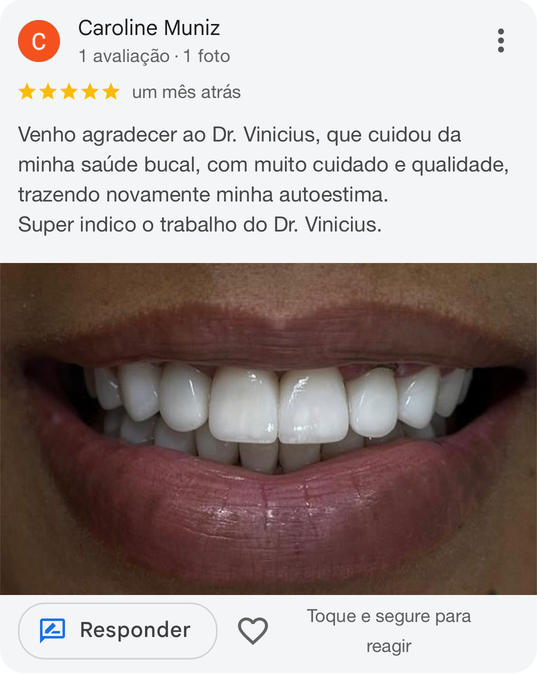 Feedback de Caroline Muniz sobre atendimento do Dr. Vinicius