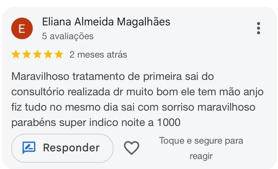 Feedback de Eliana Almeida Magalhães sobre lentes em resina