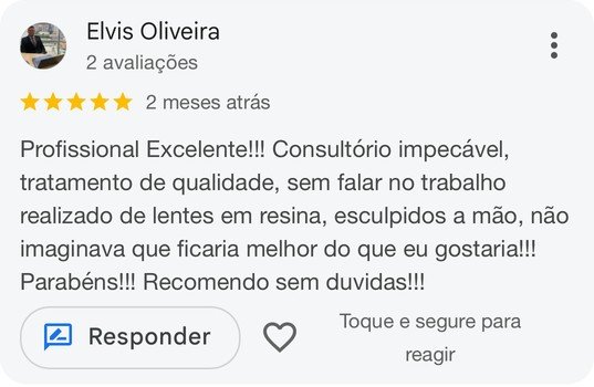 Feedback de Elvis Oliveira sobre lentes em resina