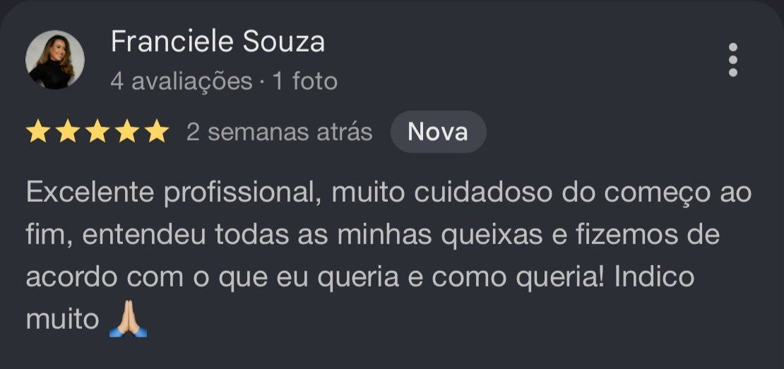 Feedback de Franciele Souza sobre atendimento cuidadoso