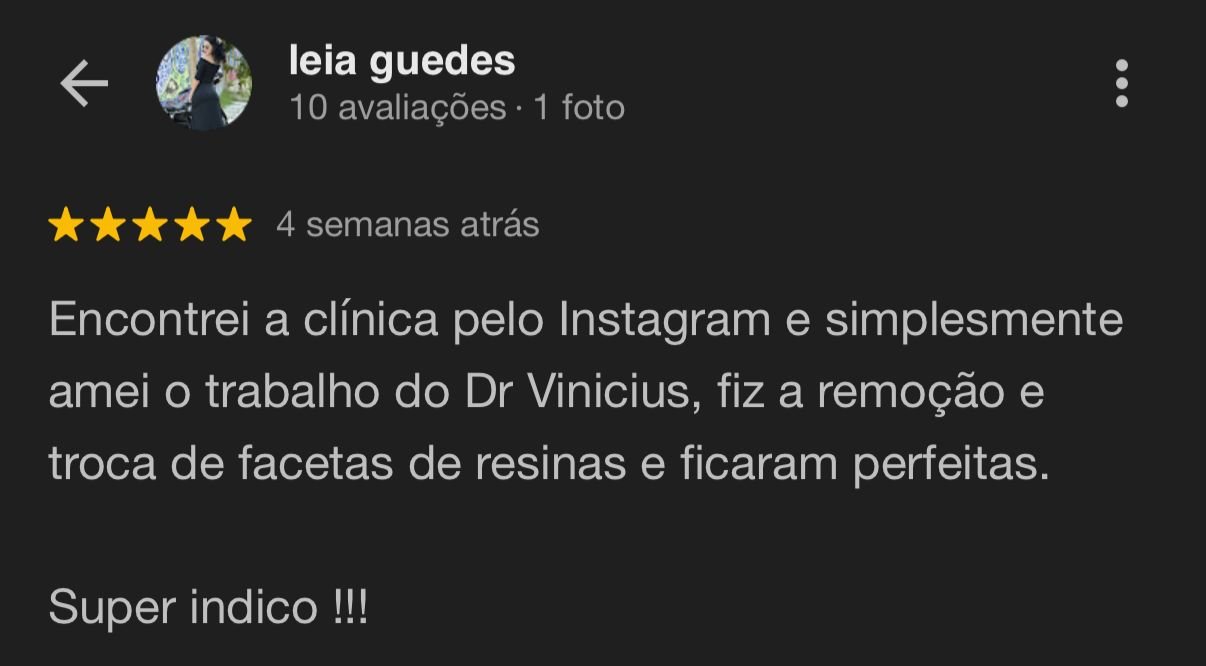 Feedback de Leia Guedes sobre troca de facetas de resina