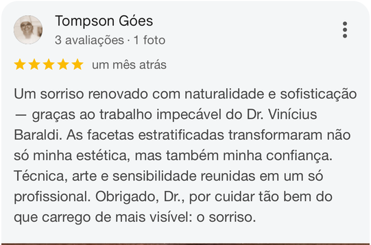 Feedback de Tompson Góes sobre sorriso renovado